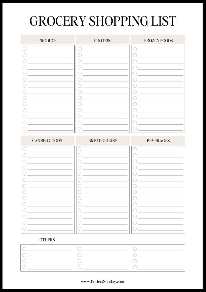 Grocery shopping list template