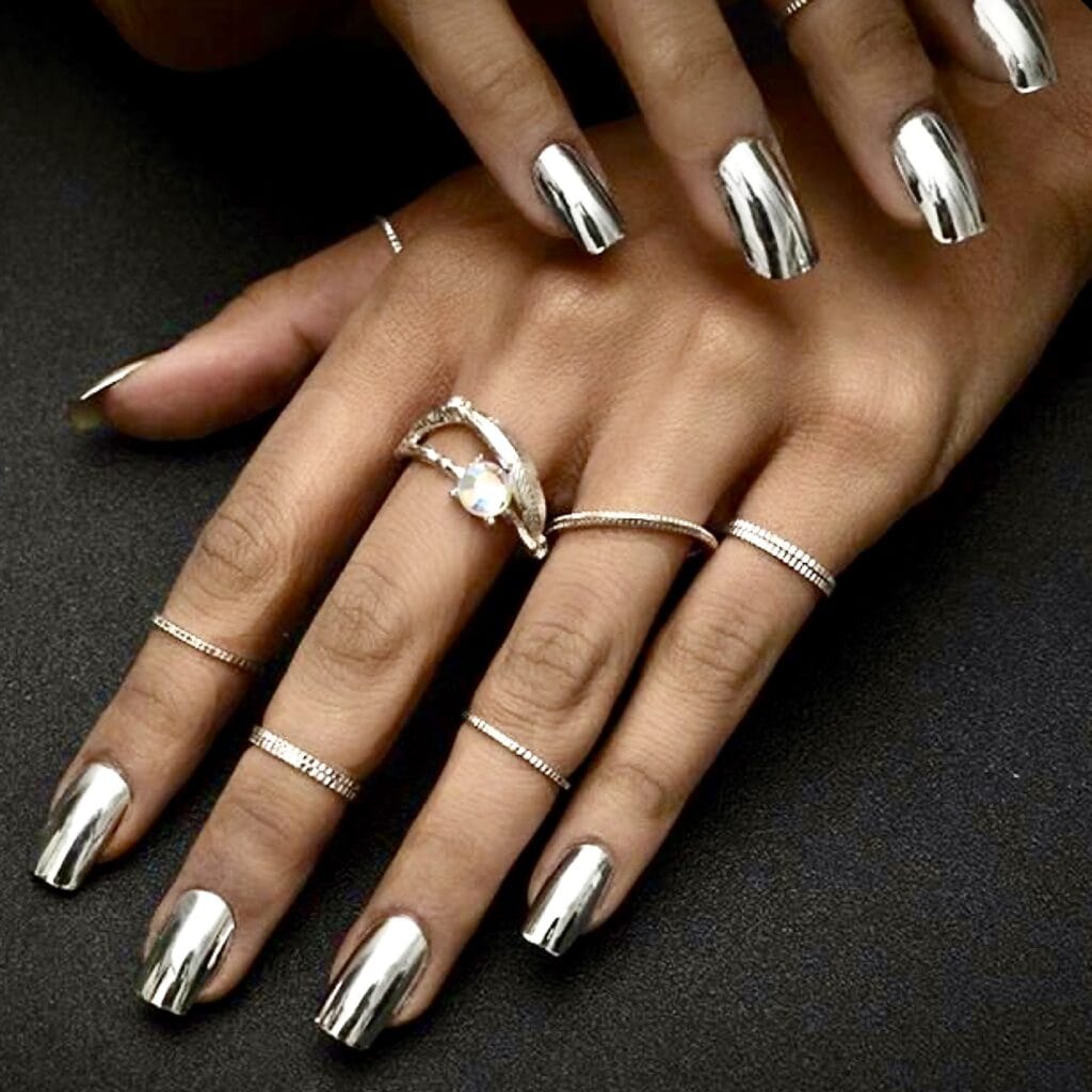 silver chrome nails for White Christmas Nail Designs