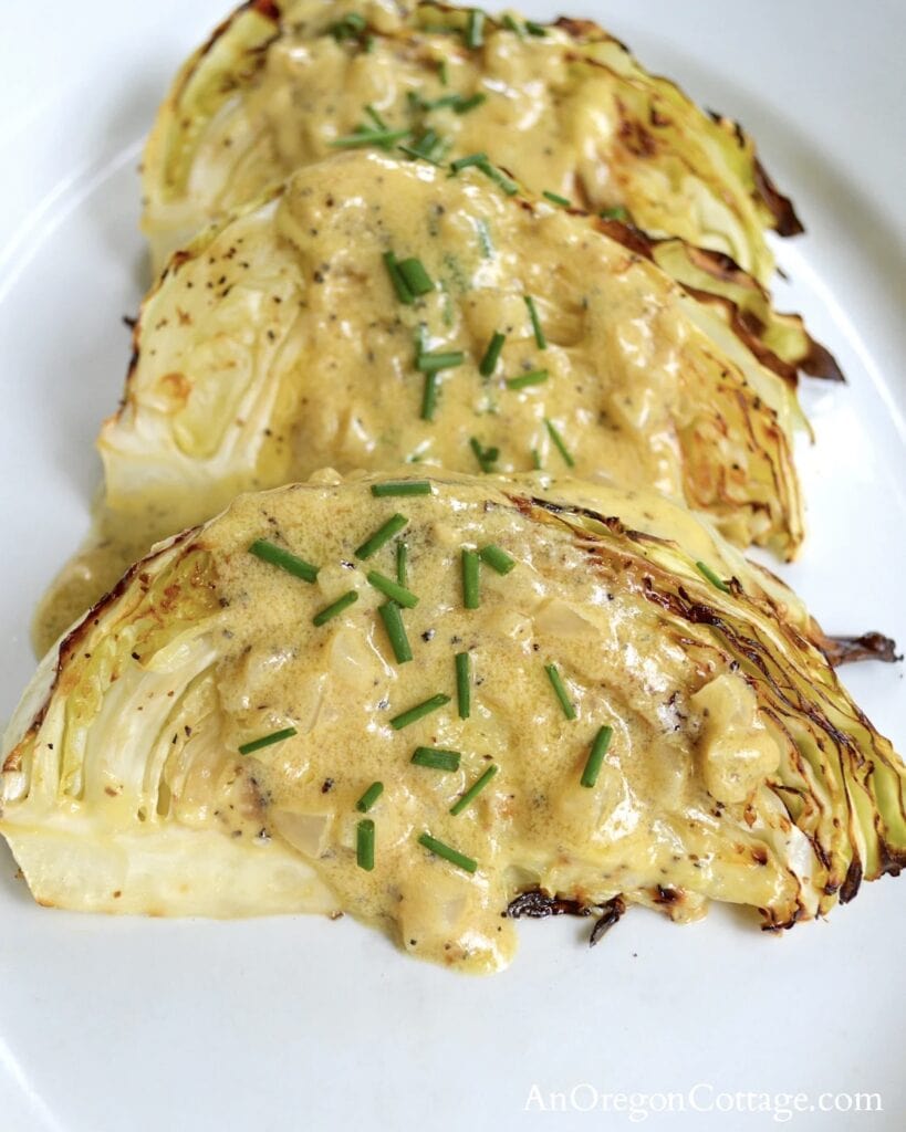 Roasted Cabbage Wedges with Onion Dijon Sauce