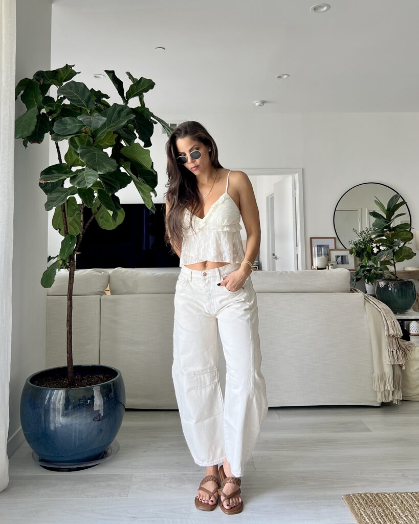 Barrel Leg Jeans With A White Linen Tank | Casual Outfit Ideas For Spring