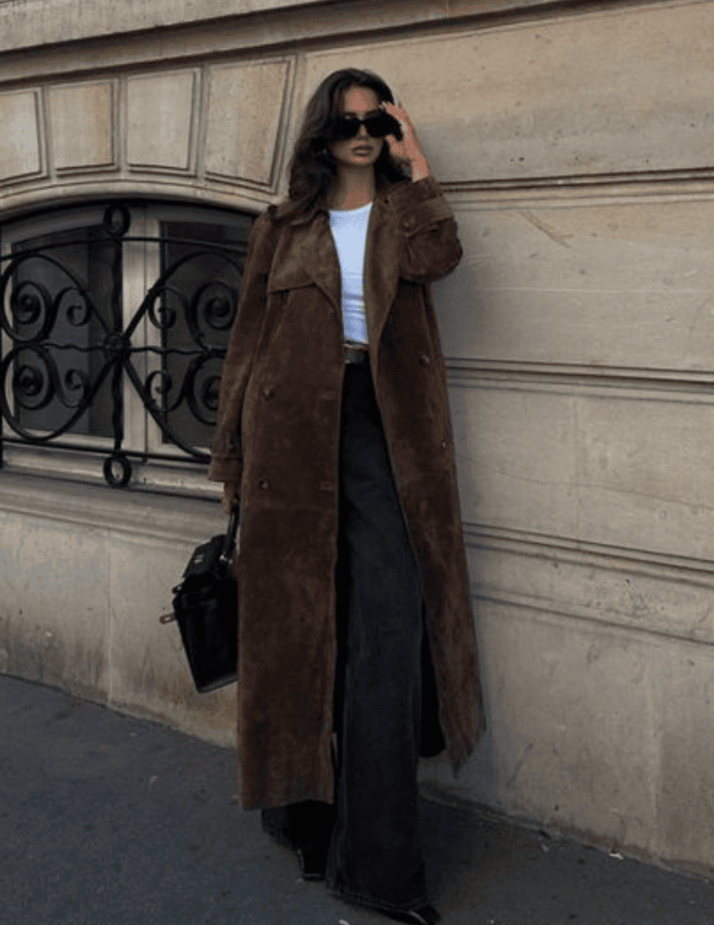 Brown Suede Maxi Trench Coat